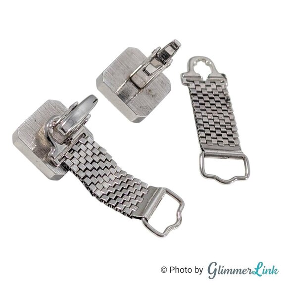 Vintage Foster Blue Rivoli MCM Silver Tone Cufflinks with Detachable Mesh Wrap - Picture 6 of 11
